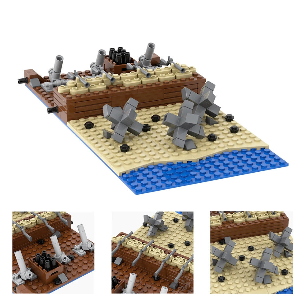 Ce décor réaliste recrée la tension du Débarquement allié, avec des défenses côtières inspirées des plages de Juno et Sword. Un must-have pour les passionnés d’histoire militaire